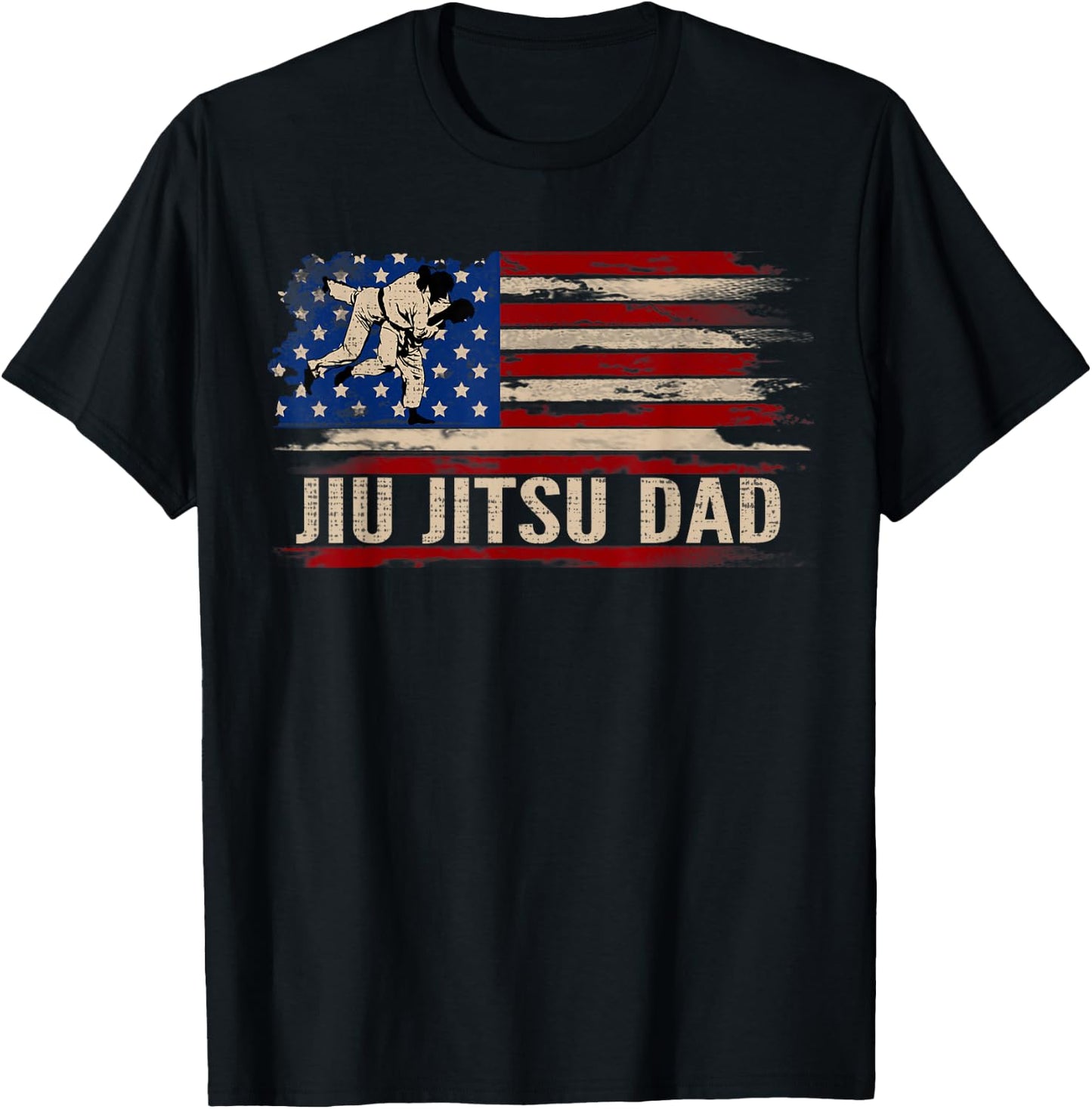Vintage BJJ Jiu-Jitsu Dad American USA Flag Sports Gift Kids Men T-Shirt - T-Shirt | Black