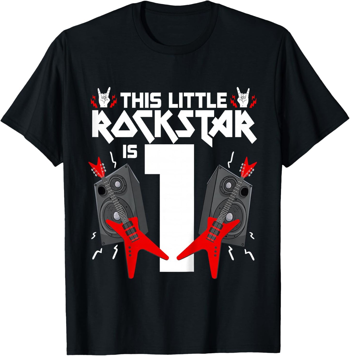 1 Year Old Rock and Roll Star Birthday Party Guitar 1st Gift T-Shirt - T-Shirt | Black