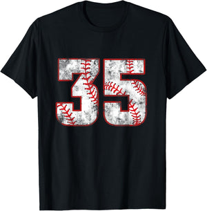 Vintage Baseball 35 Jersey Number T-Shirt - T-Shirt | Black