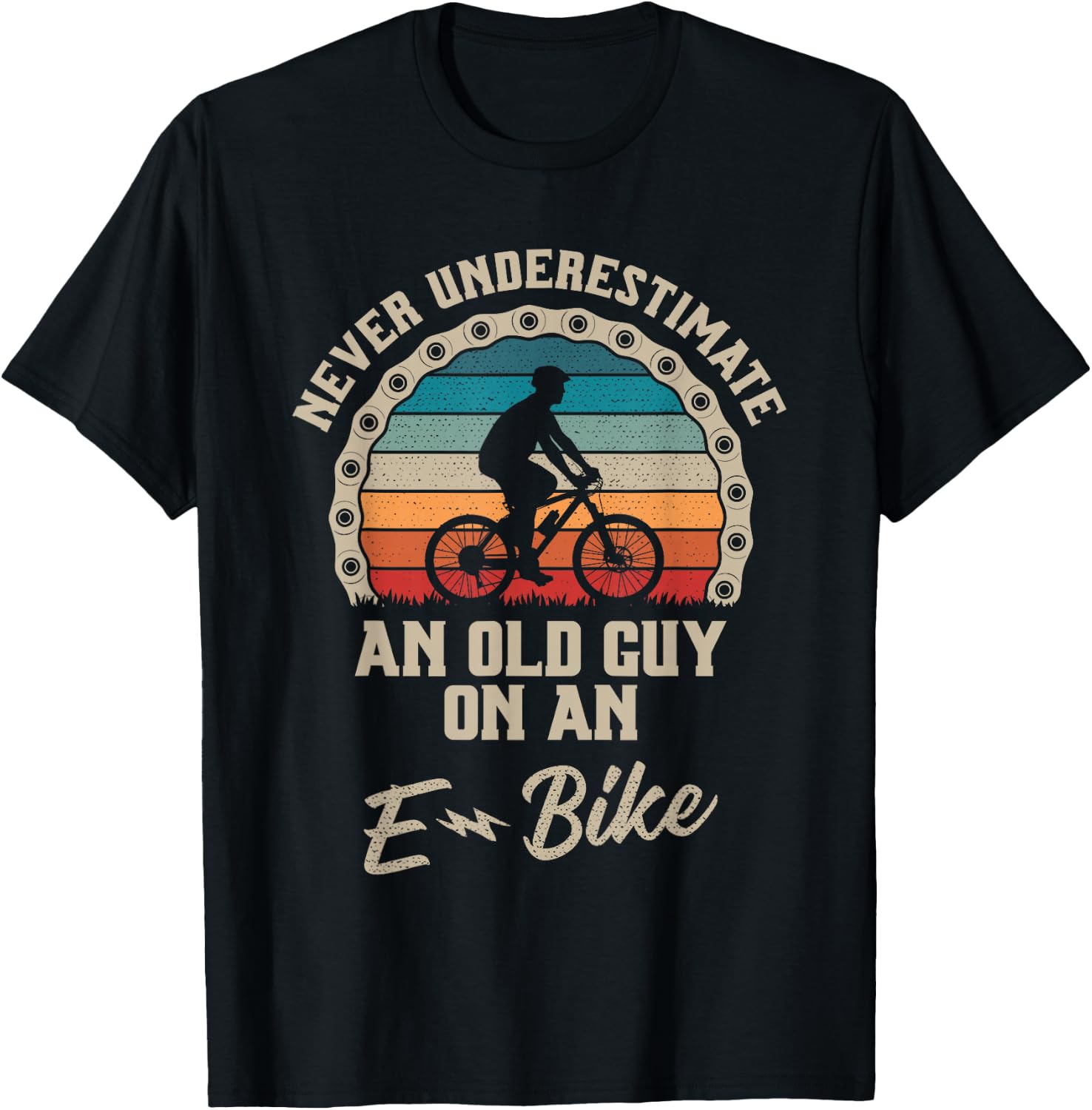 Never Underestimate an Old Guy On an E-Bike Biking T-Shirt - T-Shirt | Black