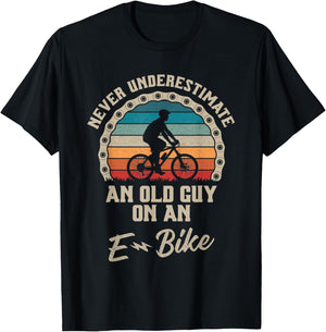 Never Underestimate an Old Guy On an E-Bike Biking T-Shirt - T-Shirt | Black