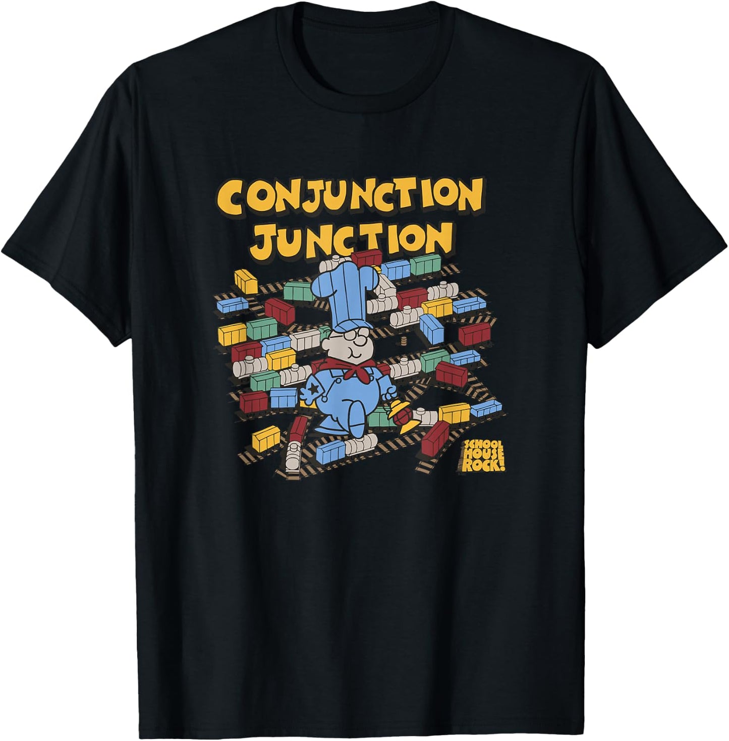 Schoolhouse Rock Conjunction Junction Train Conductor Retro T-Shirt - T-Shirt | Black