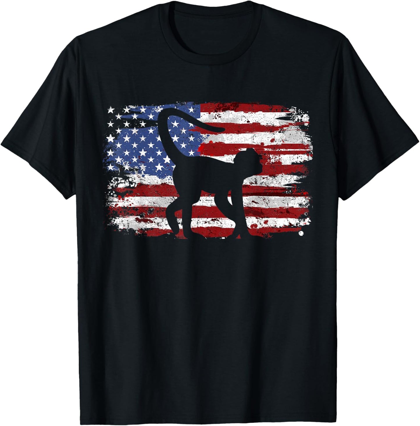Spider Monkey USA Flag Vintage T-Shirt - T-Shirt | Black