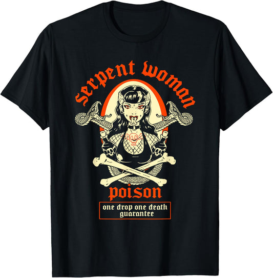 Serpent Woman Goth Girl Psychobilly Tattooed Pinup Poison T-Shirt - T-Shirt | Black