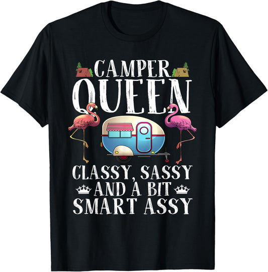 Funny Camper Queen Sassy Gift RV Camping Lovers T-Shirt - T-Shirt | Black