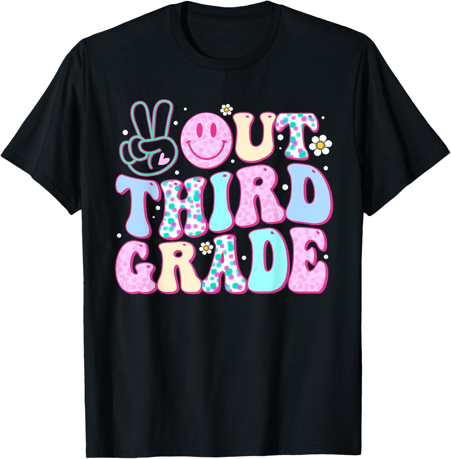 Peace Out Third Grade Last Day Of School Groovy Boys Girls T-Shirt - T-Shirt | Black