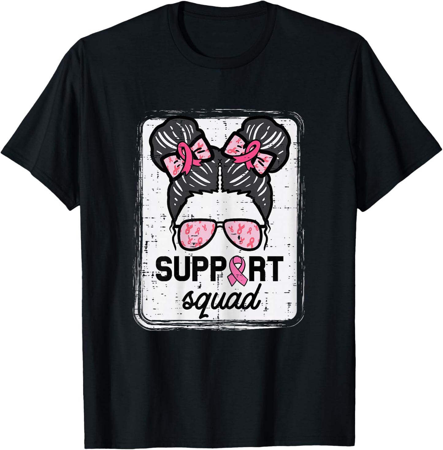 Breast Cancer Support Squad Bun Awareness Girls Kids Youth T-Shirt - T-Shirt | Black