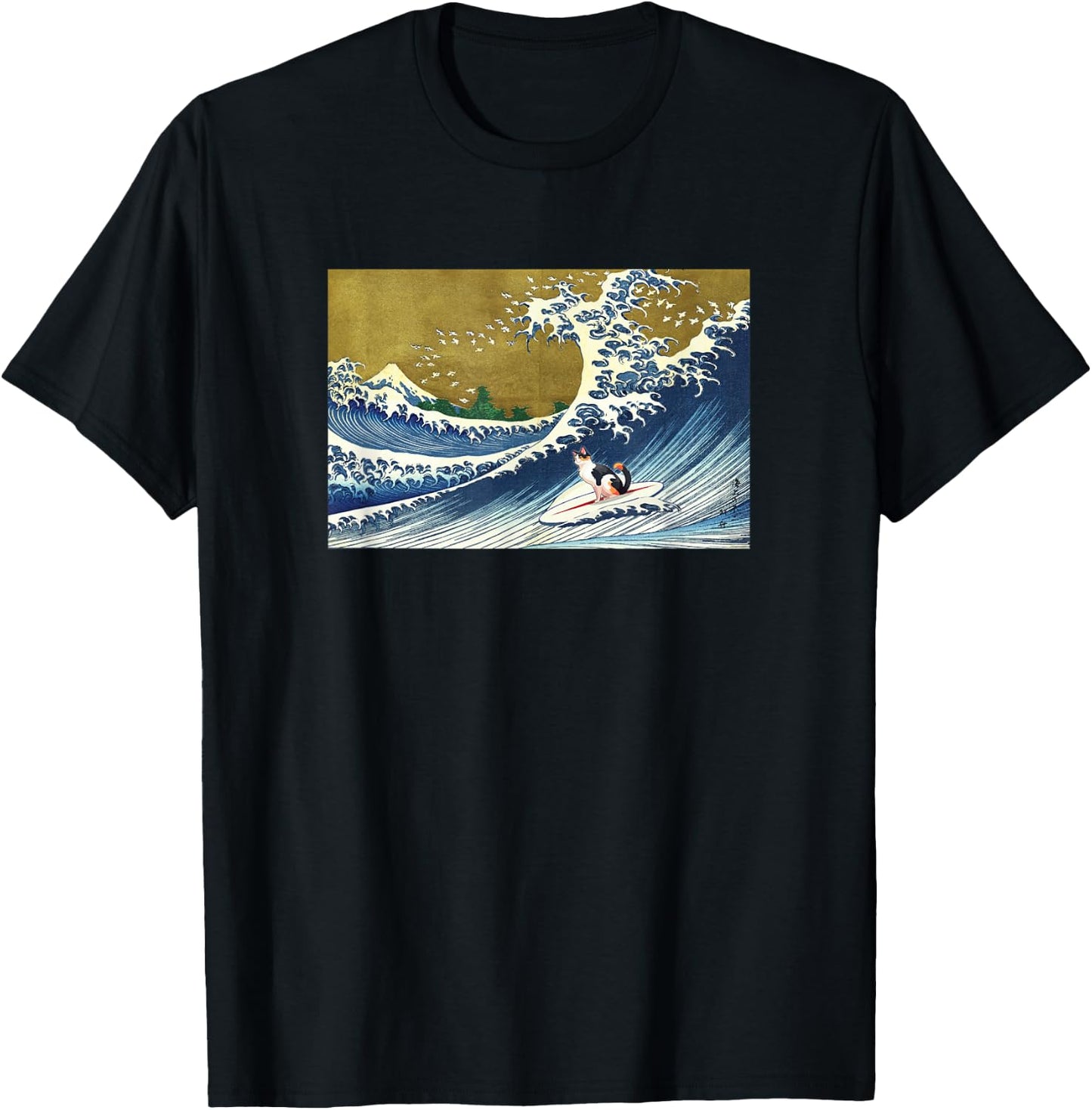 Retro Vintage Surfing a Wave Calico Cat Lover T-Shirt - T-Shirt | Black