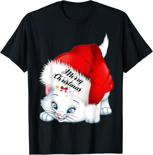 Christmas Gifts Cat Lover Bow Tie Kitten Merry Christmas Cat Women Kids T-Shirt - T-Shirt | Black