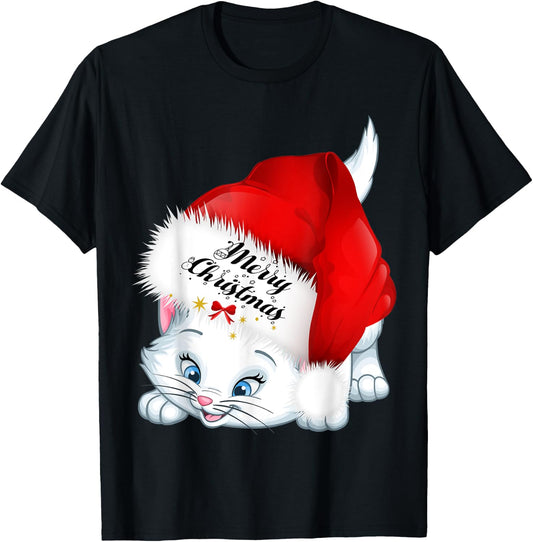Christmas Gifts Cat Lover Bow Tie Kitten Merry Christmas Cat Women Kids T-Shirt - T-Shirt | Black