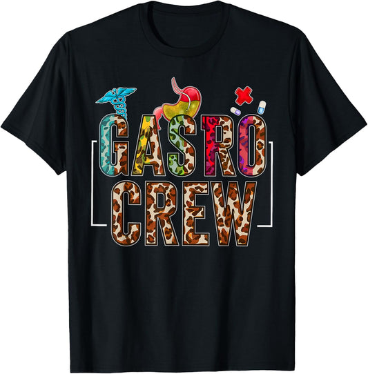 Leopard Lettering Gastro Crew Vintage Gastroenterology Nurse T-Shirt - T-Shirt | Black