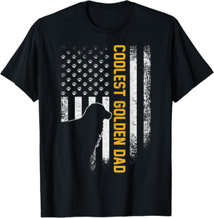 Vintage USA American Flag Coolest Golden Retriever Dad Funny Men T-Shirt - T-Shirt | Black
