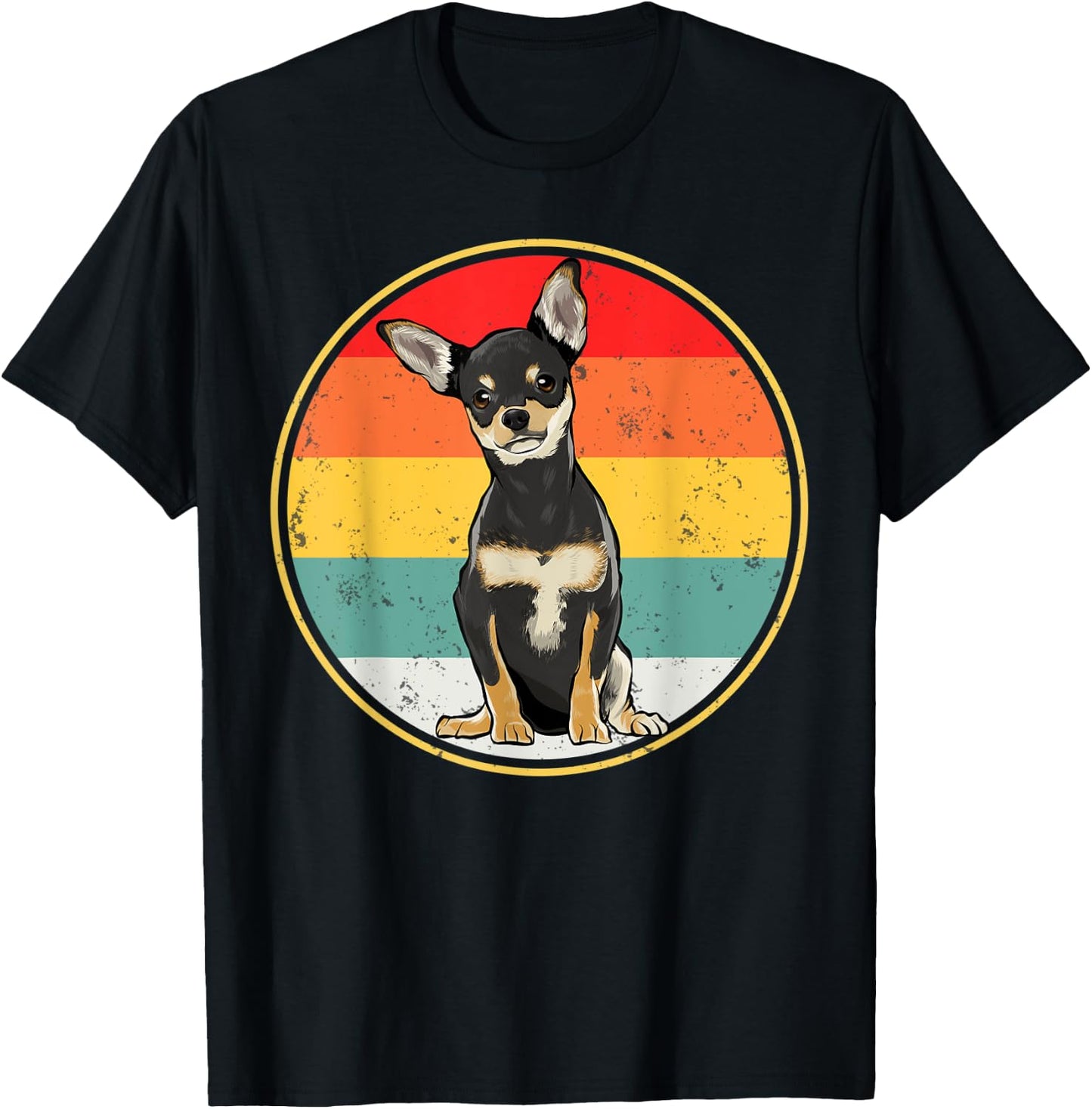 Vintage Retro Sunset Black Chihuahua Dog Men Women T-Shirt - T-Shirt | Black
