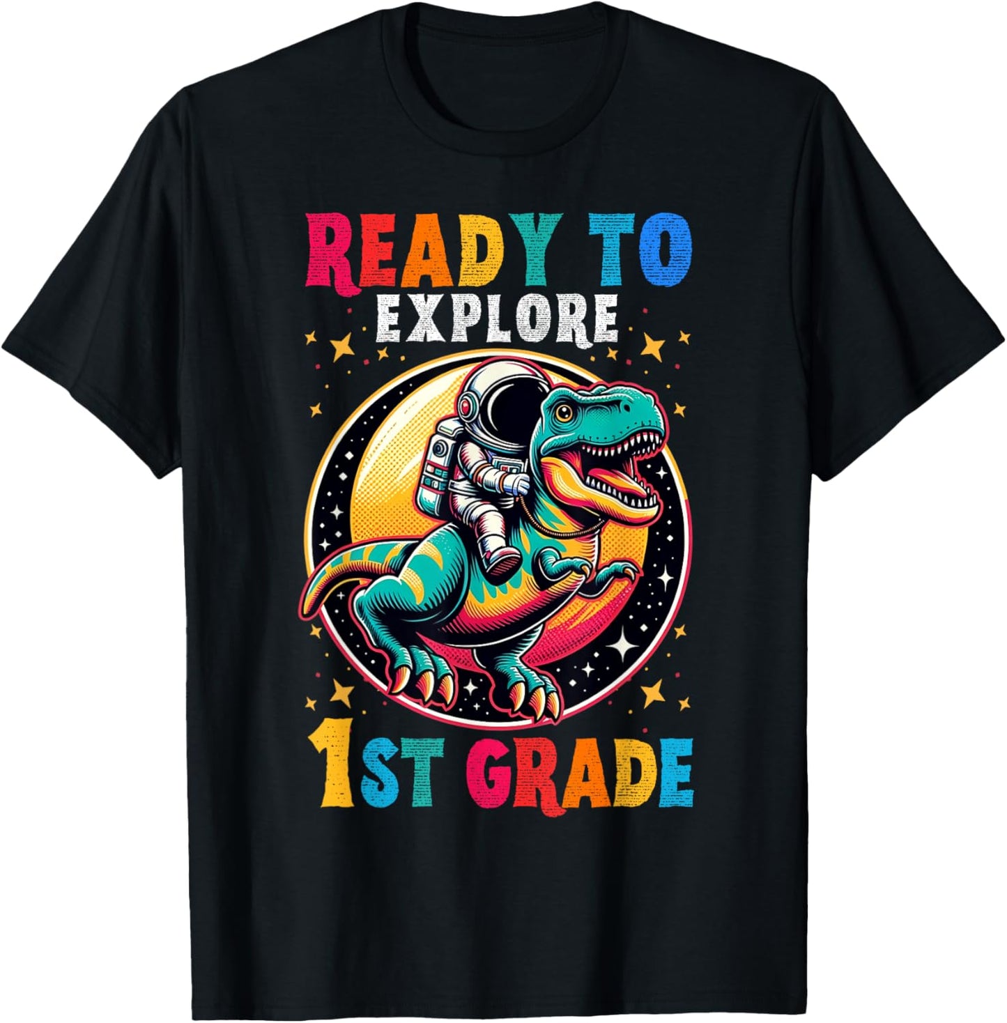 First day back to School 1st grade Astronaut Dinosaur boys T-Shirt - T-Shirt | Black