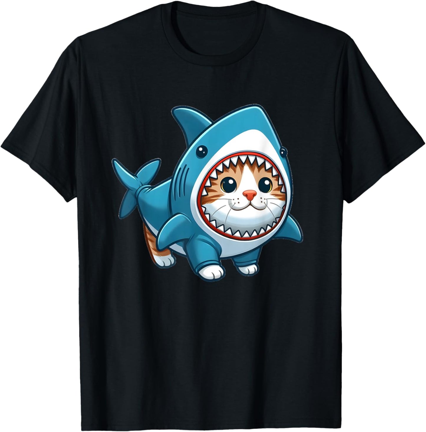 Cat in Shark Costume Men Women Kids T-Shirt - T-Shirt | Black