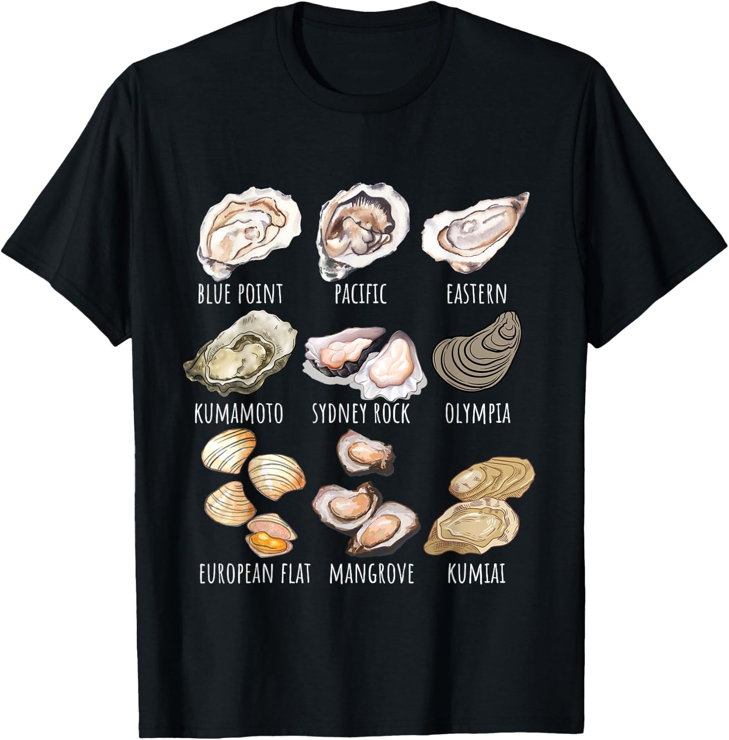 Different Type of Oysters Breed Collection,Cute Oyster Lover T-Shirt - T-Shirt | Black