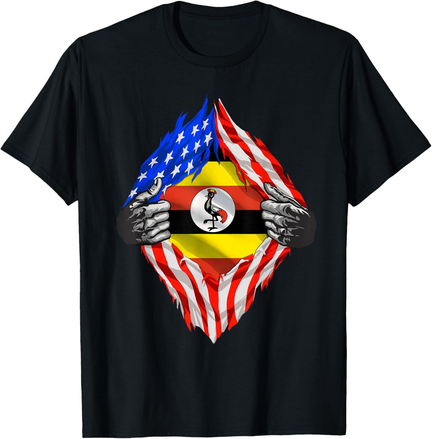 Super Ugandan Heritage Uganda Roots USA Flag T-Shirt - T-Shirt | Black