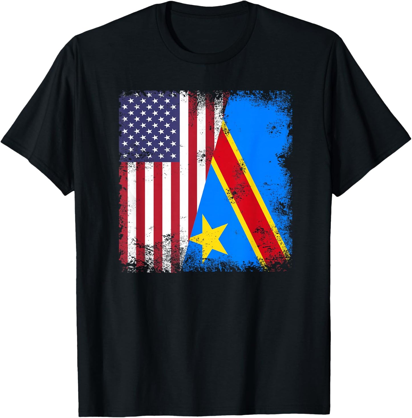 Half Congolese Flag | Vintage Congo USA Gift T-Shirt - T-Shirt | Black