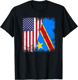 Half Congolese Flag | Vintage Congo USA Gift T-Shirt - T-Shirt | Black