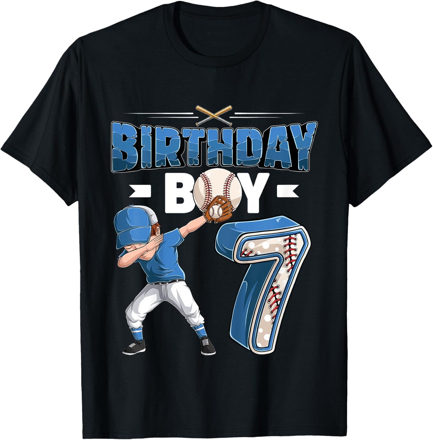 Kids dabbing boy 7 year old Baseball Player 7th birthday party T-Shirt - T-Shirt | Black