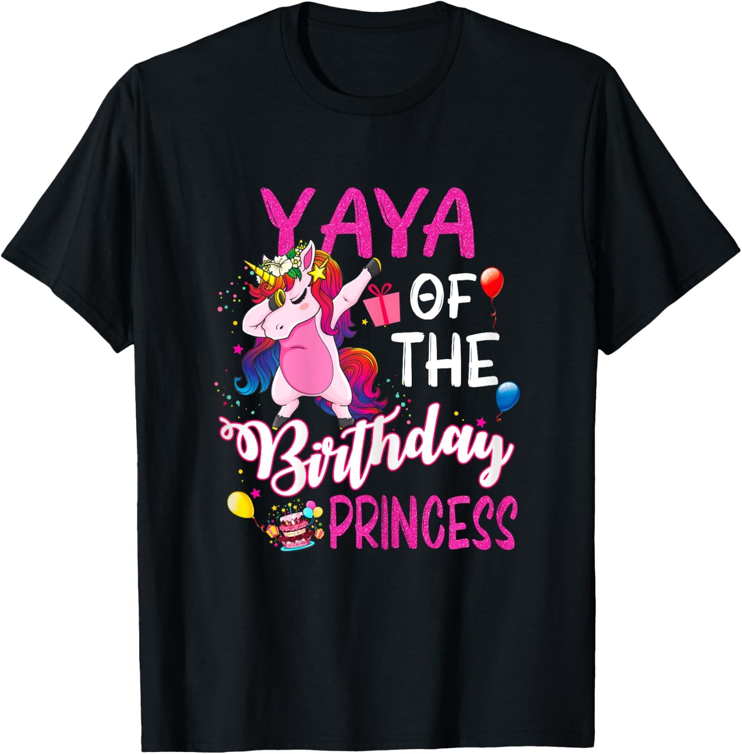 Yaya Of The Birthday Princess Unicorn Girl T-Shirt - T-Shirt | Black