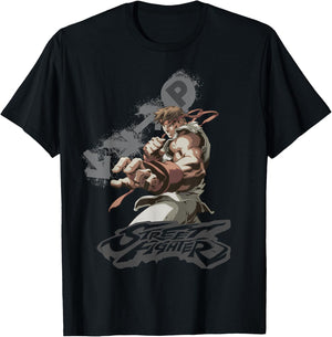 Street Fighter Ryu Portrait Fireball Epic Showdown Gamer T-Shirt - T-Shirt | Black