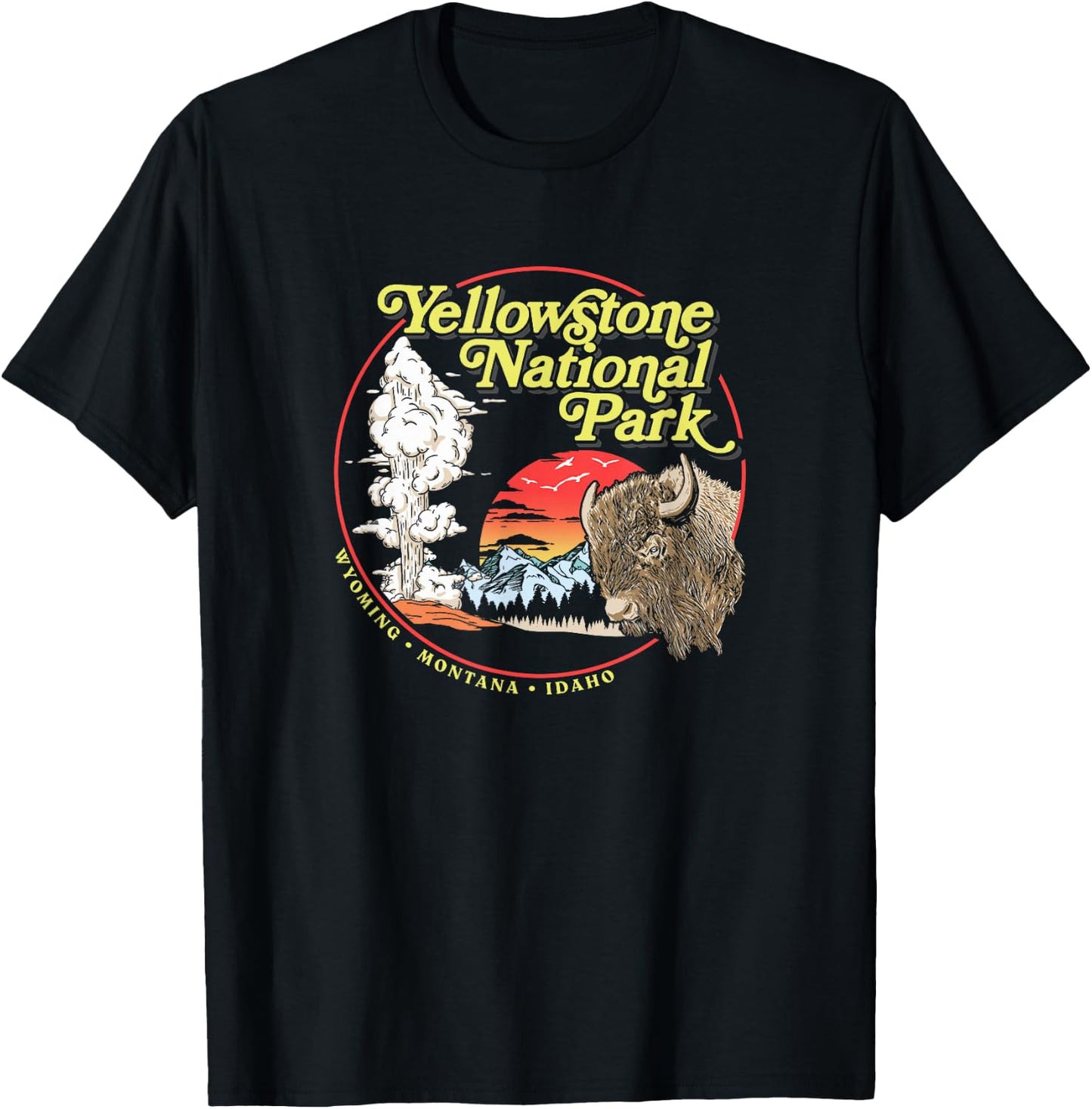 Yellowstone National Park Vintage 70's Old Faithful Graphic T-Shirt - T-Shirt | Black