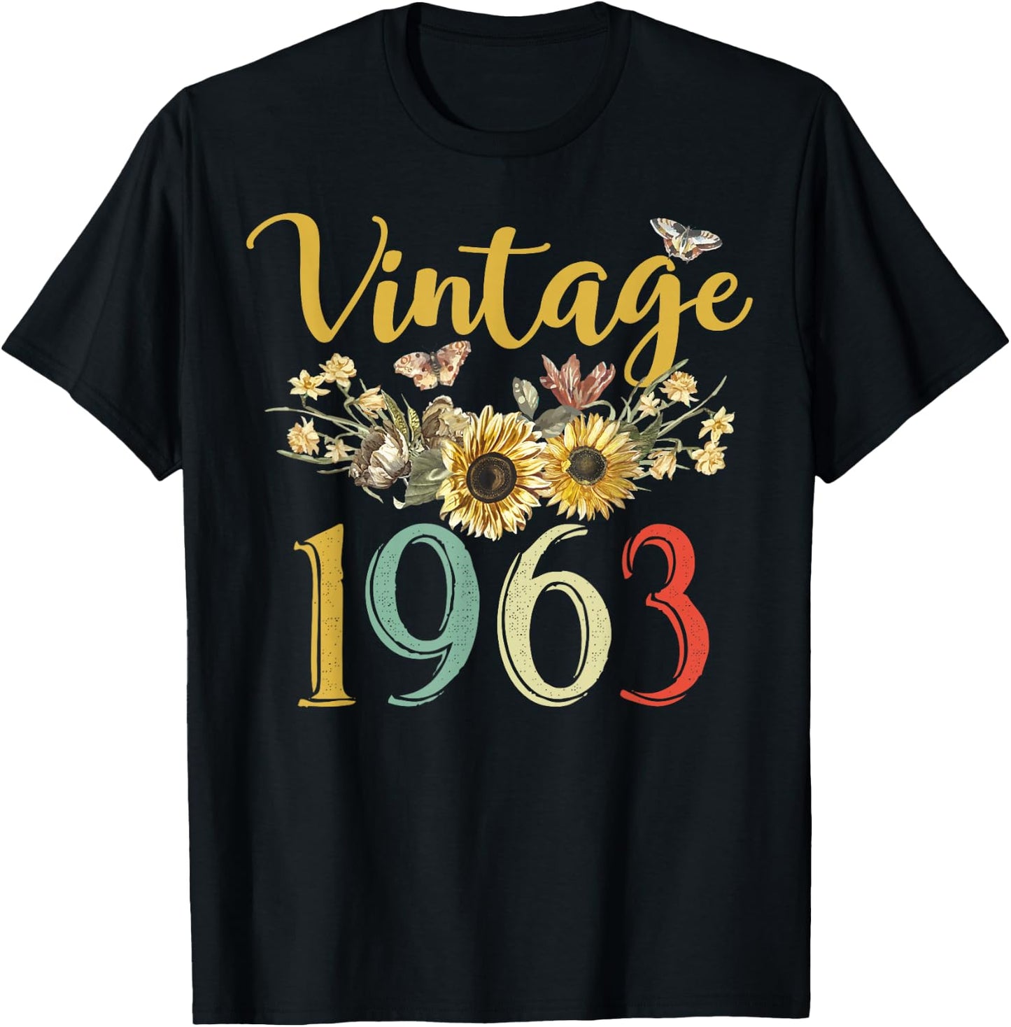 Vintage 1963 Sunflower 62nd Birthday Awesome Since 1963 T-Shirt - T-Shirt | Black
