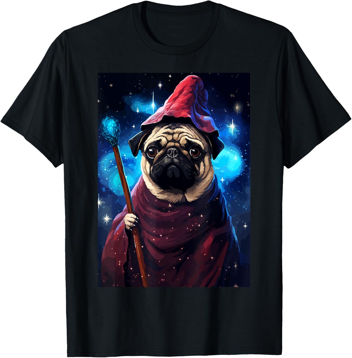 Cute Pug Wizard Character Funny Dog Pixel Art Women Kids T-Shirt - T-Shirt | Black