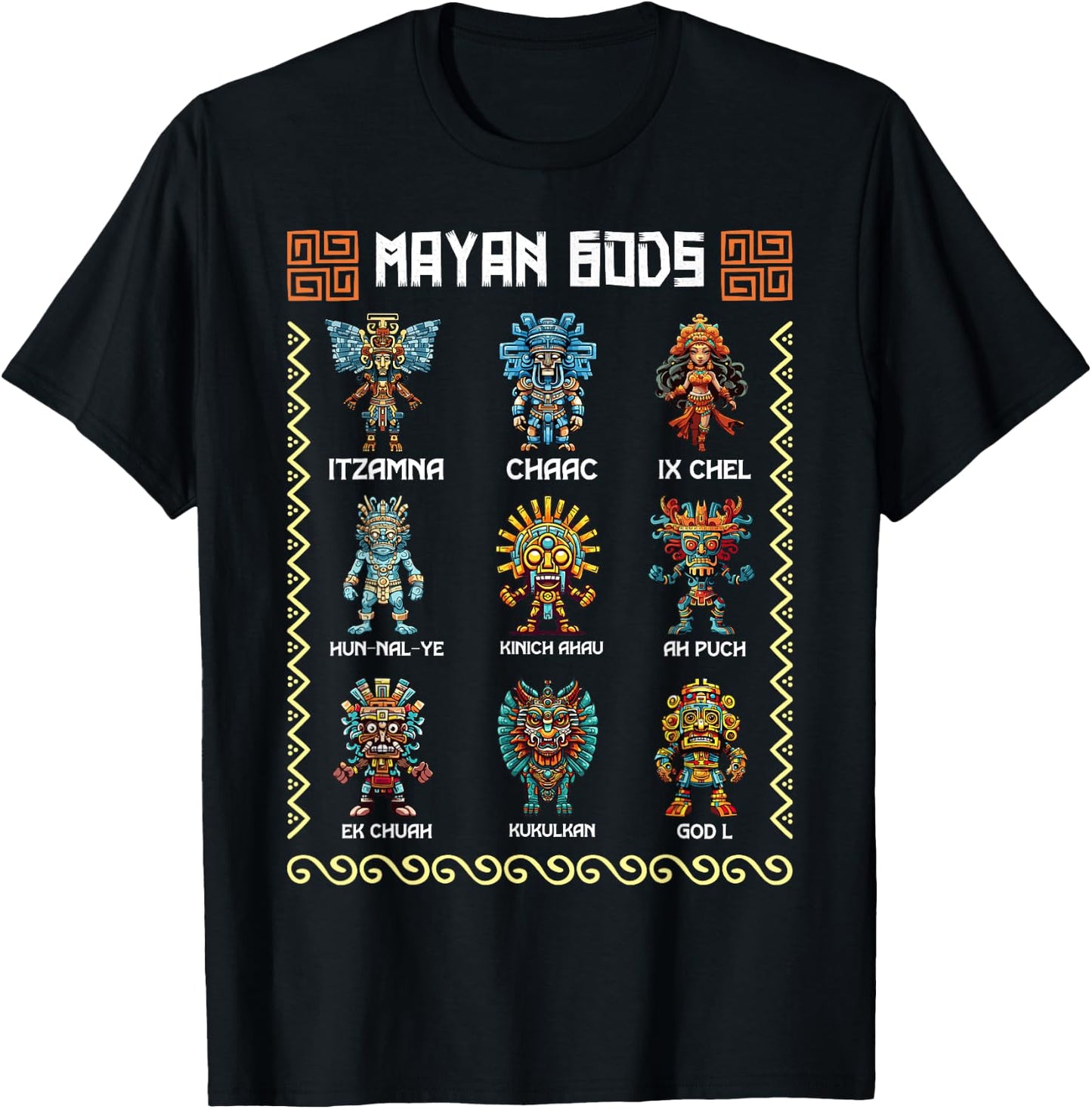 Ancient Mayan Gods Aztec Civilization Mythology Deities T-Shirt - T-Shirt | Black