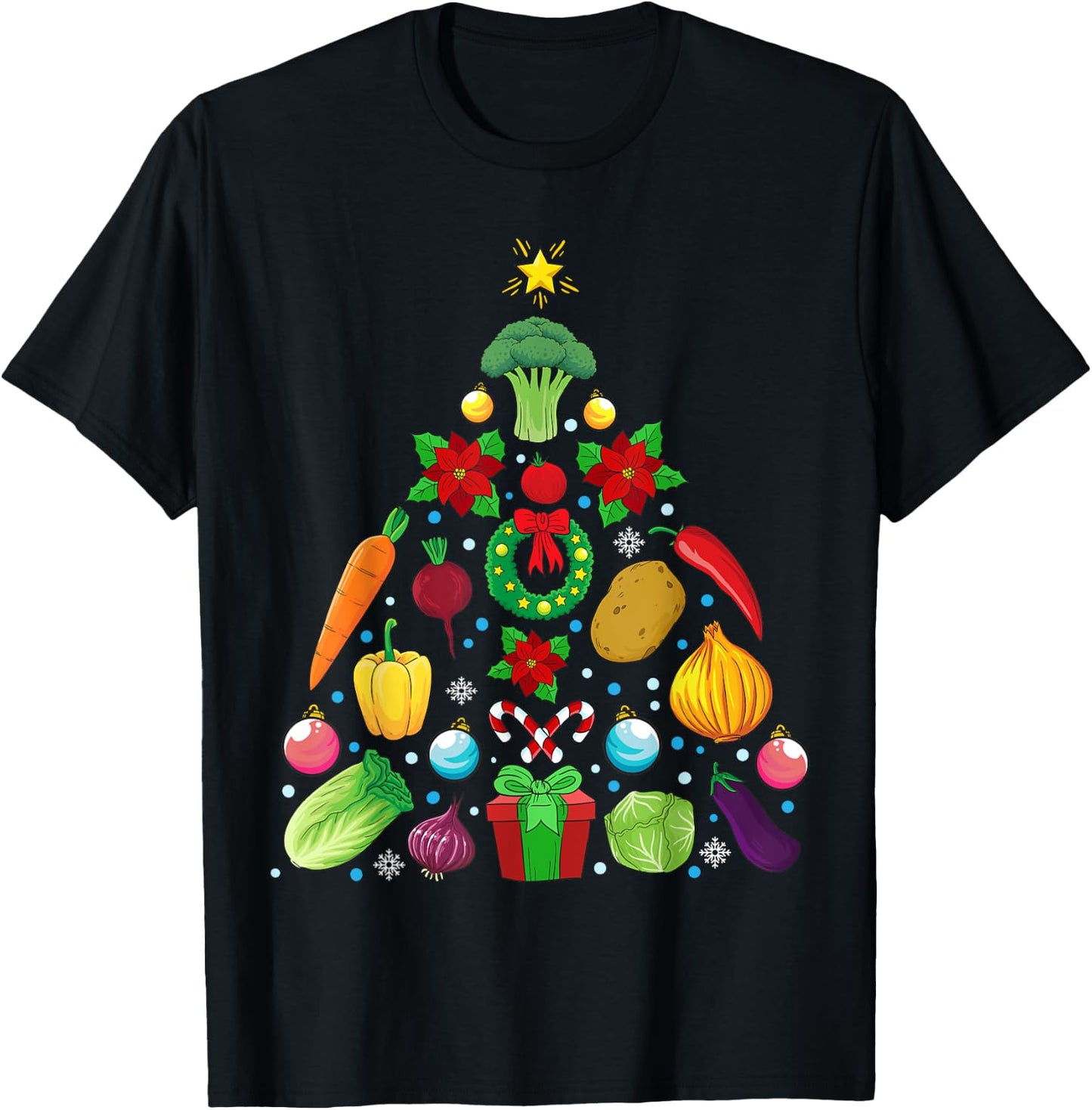 Vegetables Christmas Tree Vegan Gift T-Shirt - T-Shirt | Black