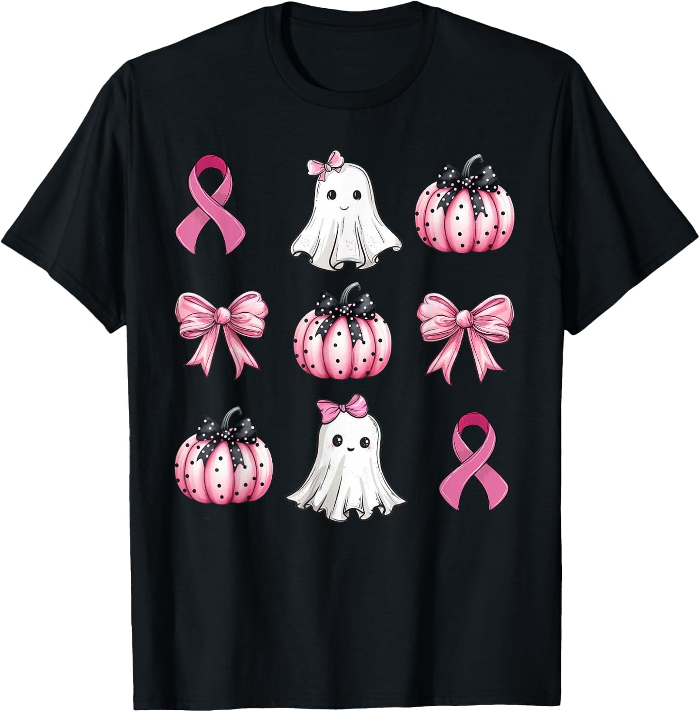 Breast Cancer Awareness Coquette Pink Pumpkin Ribbon Women's T-Shirt - T-Shirt | Black