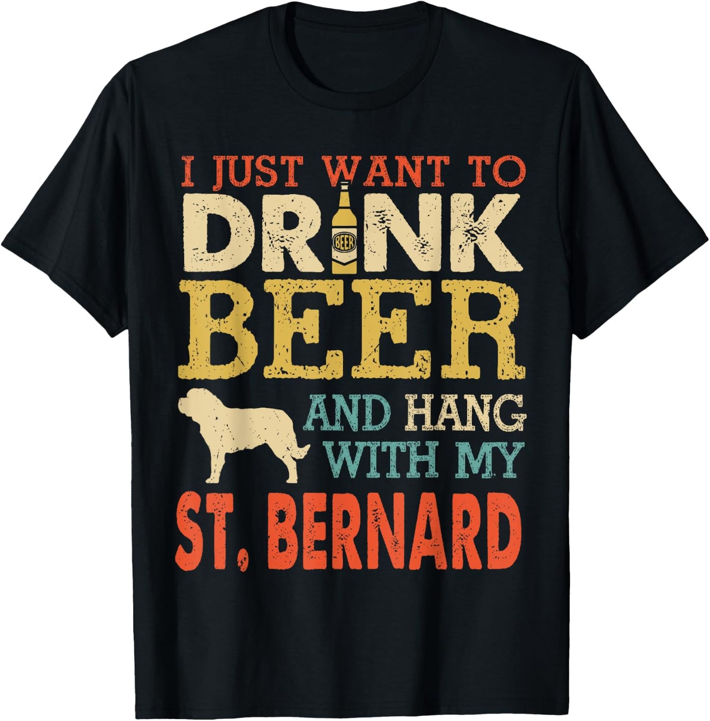 St. Bernard Dad Drink Beer Hang With Dog Funny Men Vintage T-Shirt - T-Shirt | Black
