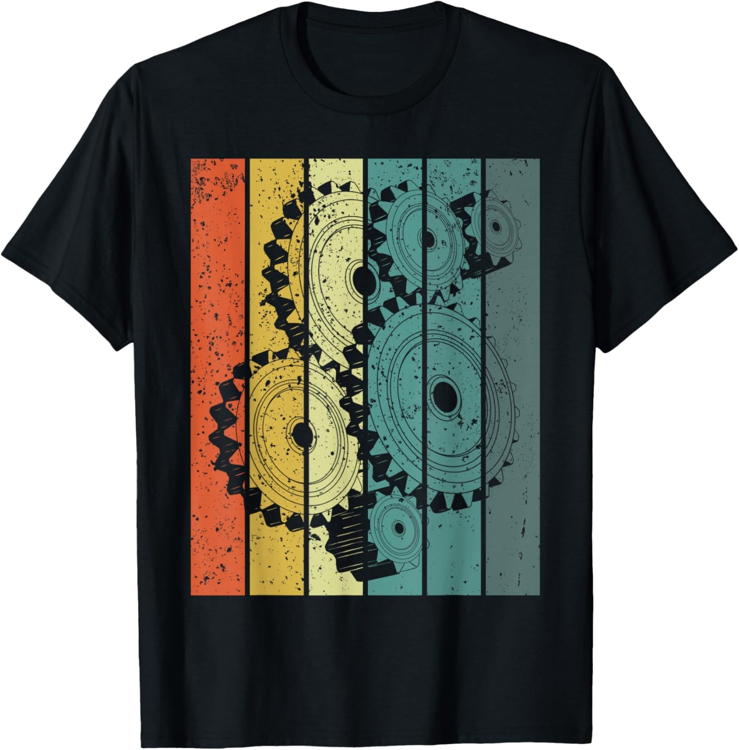 Mechanical Engineer Funny Retro Cogs Engineering Gear T-Shirt - T-Shirt | Black