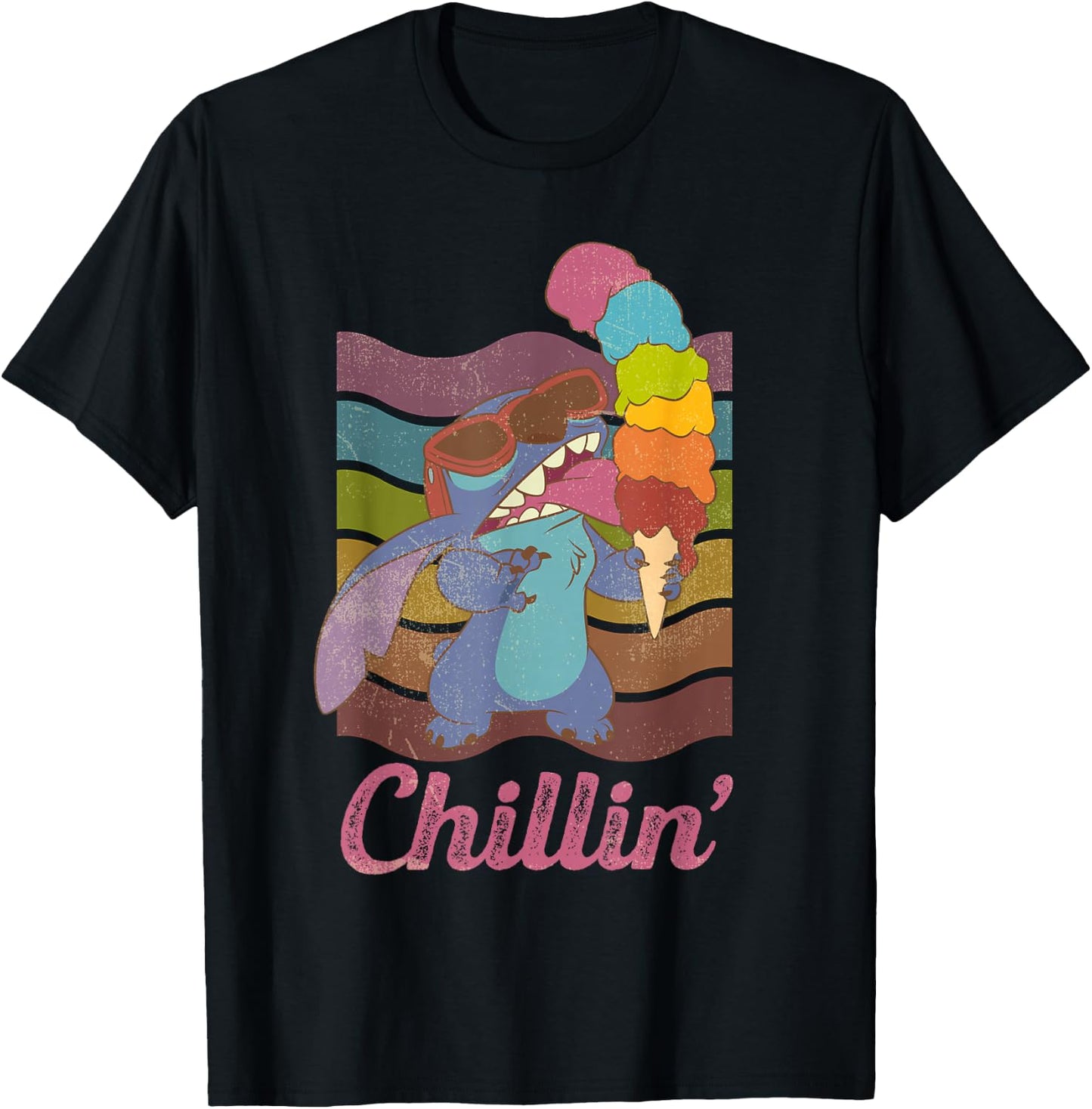 Disney Rainbow Stitch Ice Cream Chillin' T-Shirt - T-Shirt | Black
