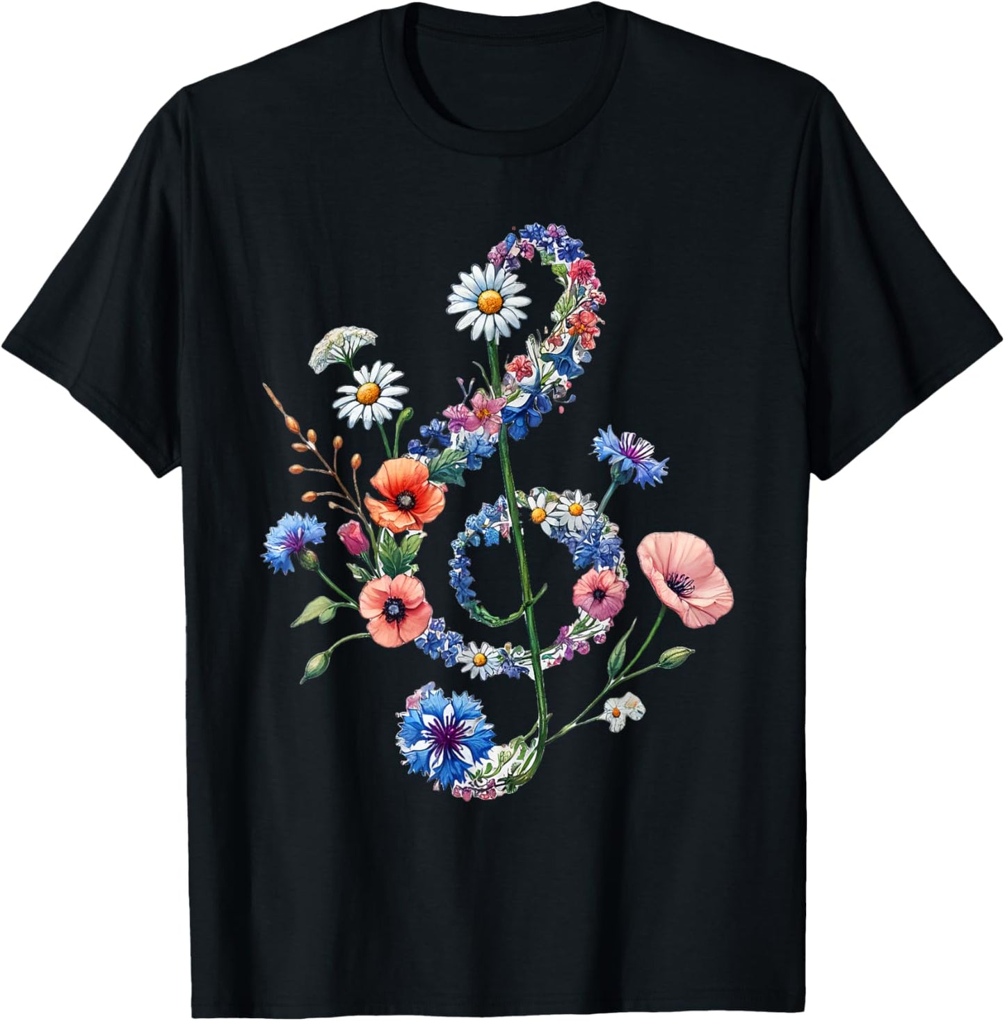 Wildflowers Treble Clef Flower Musical Note Music T-Shirt - T-Shirt | Black