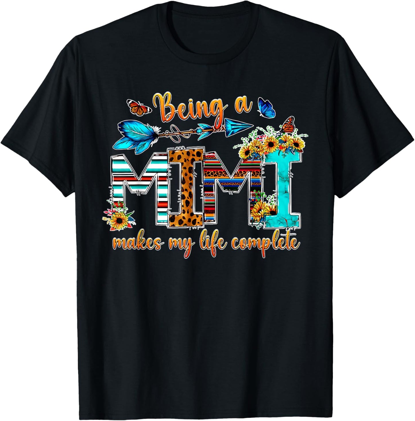 Being A Mimi Makes My Life Complete Butterfly Flowers T-Shirt - T-Shirt | Black