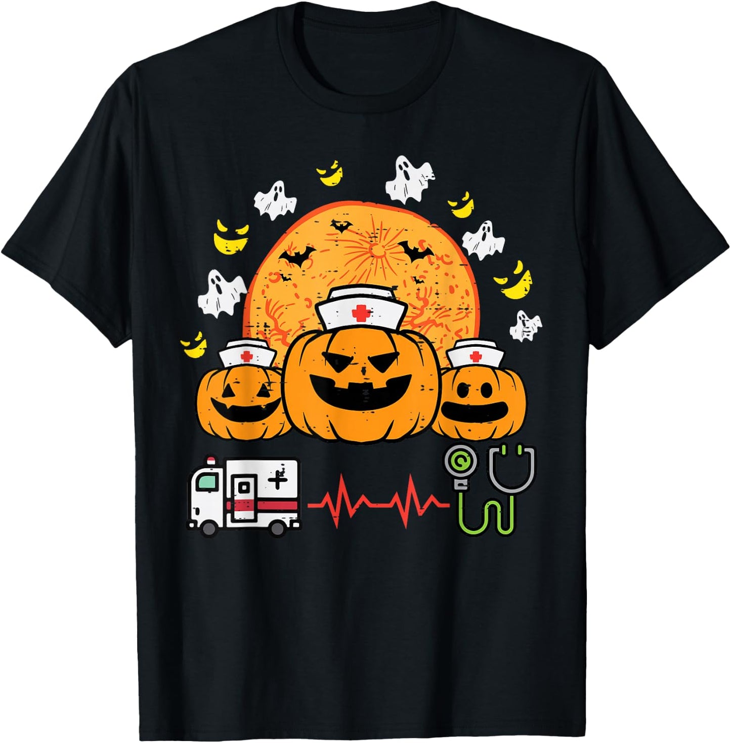 Halloween Pumpkin Nurses Paramedic Costume Scrub Top Women T-Shirt - T-Shirt | Black