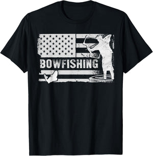 Bowfishing Vintage Look American Flag, Bow Hunting For Fish T-Shirt - T-Shirt | Black