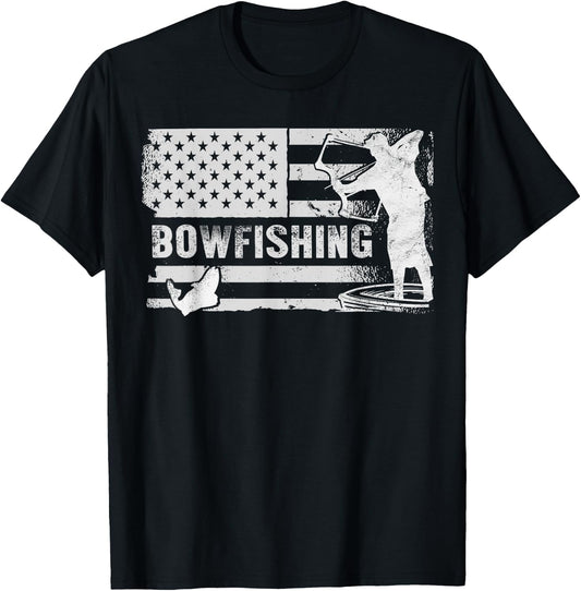 Bowfishing Vintage Look American Flag, Bow Hunting For Fish T-Shirt - T-Shirt | Black