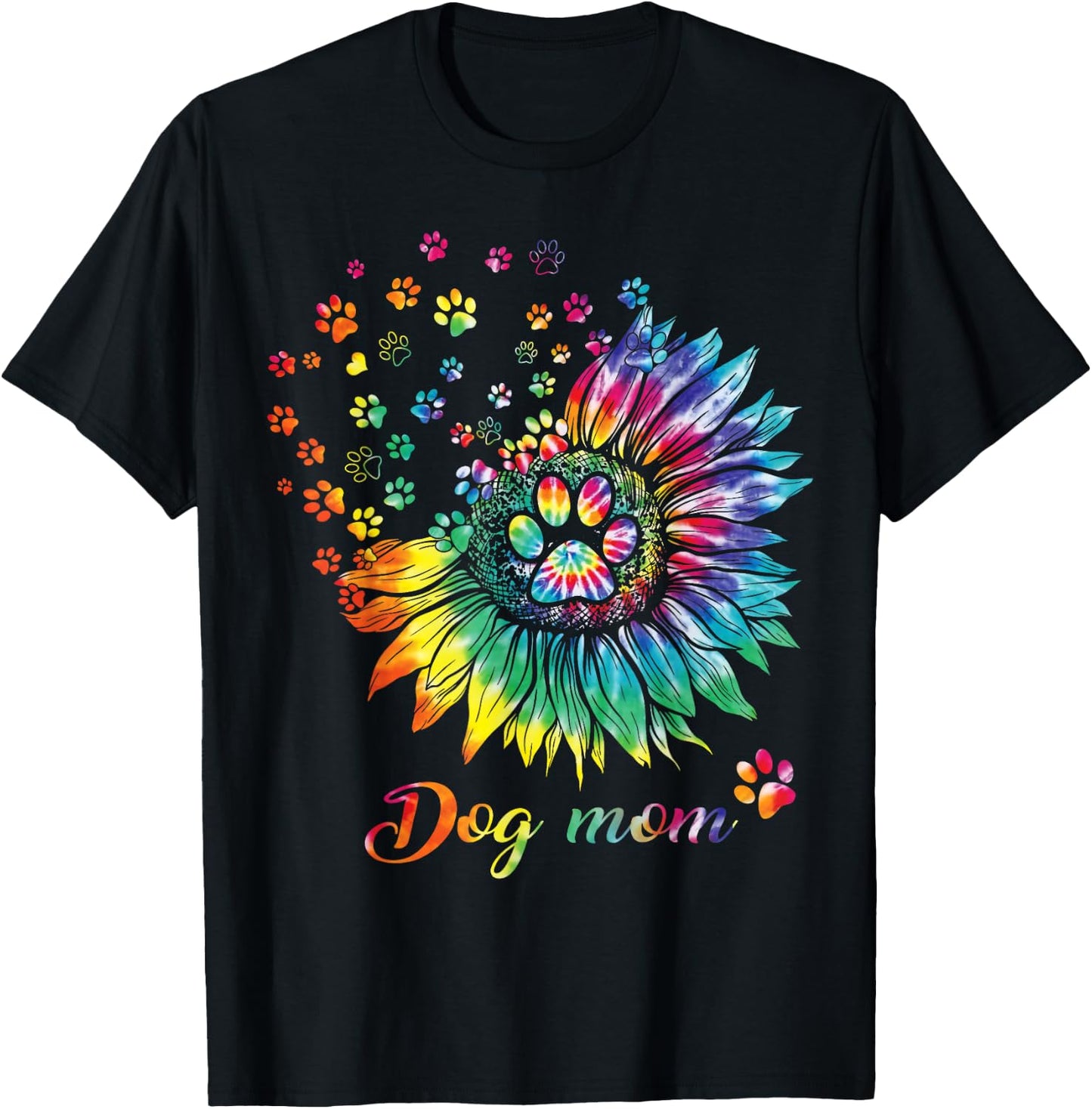 Sunflower Dog Mom Tie Dye Dog Lover Funny T-Shirt - T-Shirt | Black
