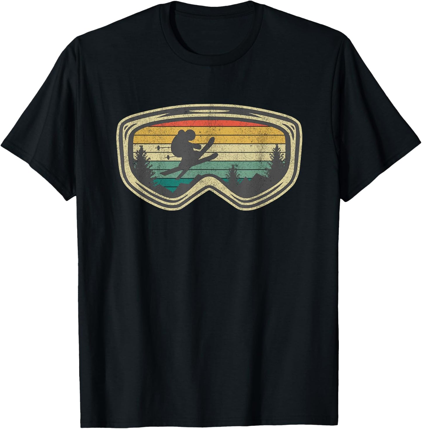 Ski Goggles Mountain Snow Skiing Retro Winter Vacation Gift T-Shirt - T-Shirt | Black