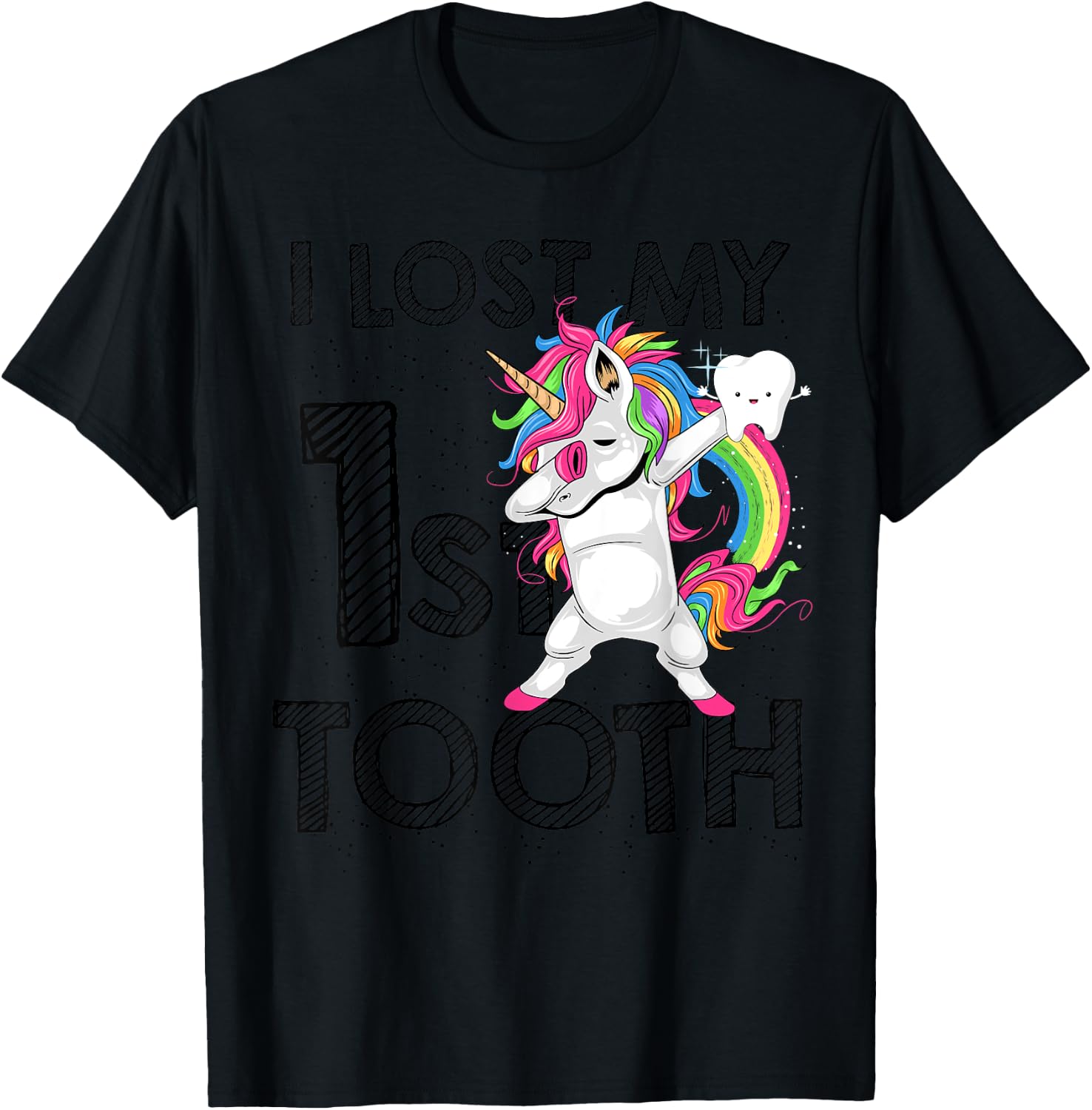 I Lost My First Tooth Baby Teeth Out Fairy Unicorn Dabbing T-Shirt - T-Shirt | Black