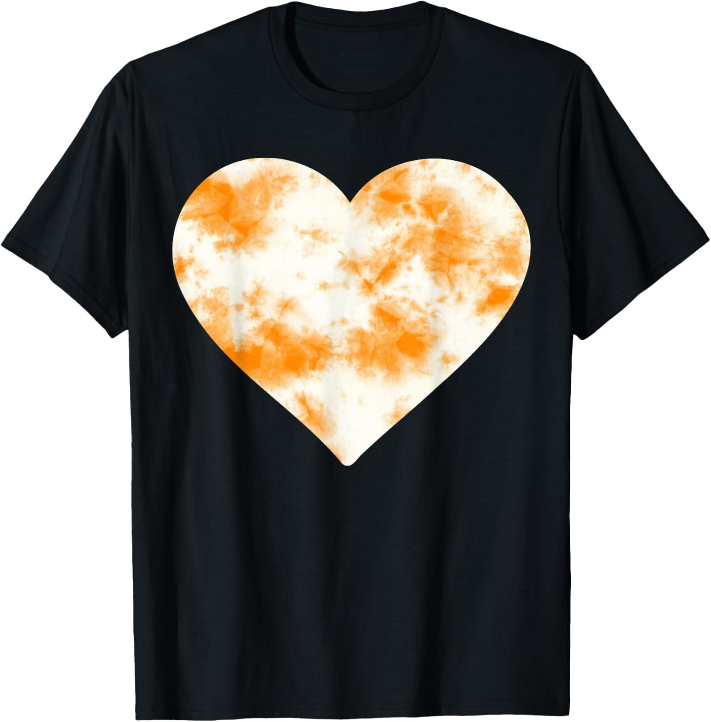 Heart Orange Tie Dye - Cute Valentines Day Graphic T-Shirt - T-Shirt | Black