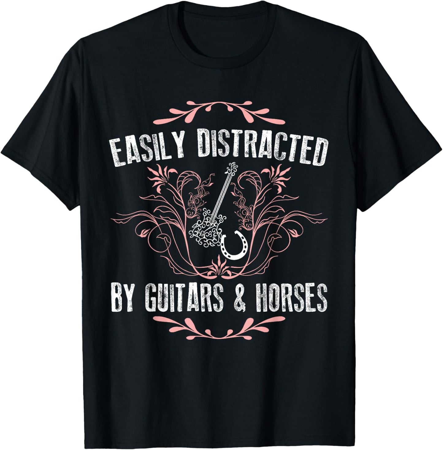 Easily Distracted By Guitars & Horses Riding Outfit T-Shirt - T-Shirt | Black