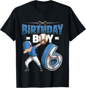 Kids Dabbing boy 6 Year Old Baseball Player 6th Birthday Party T-Shirt - T-Shirt | Black