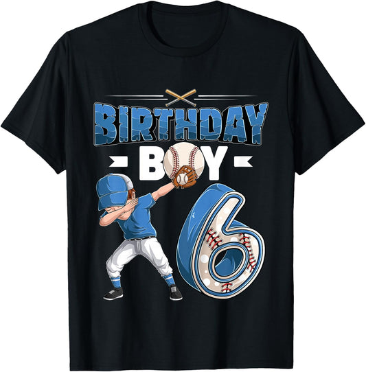 Kids Dabbing boy 6 Year Old Baseball Player 6th Birthday Party T-Shirt - T-Shirt | Black