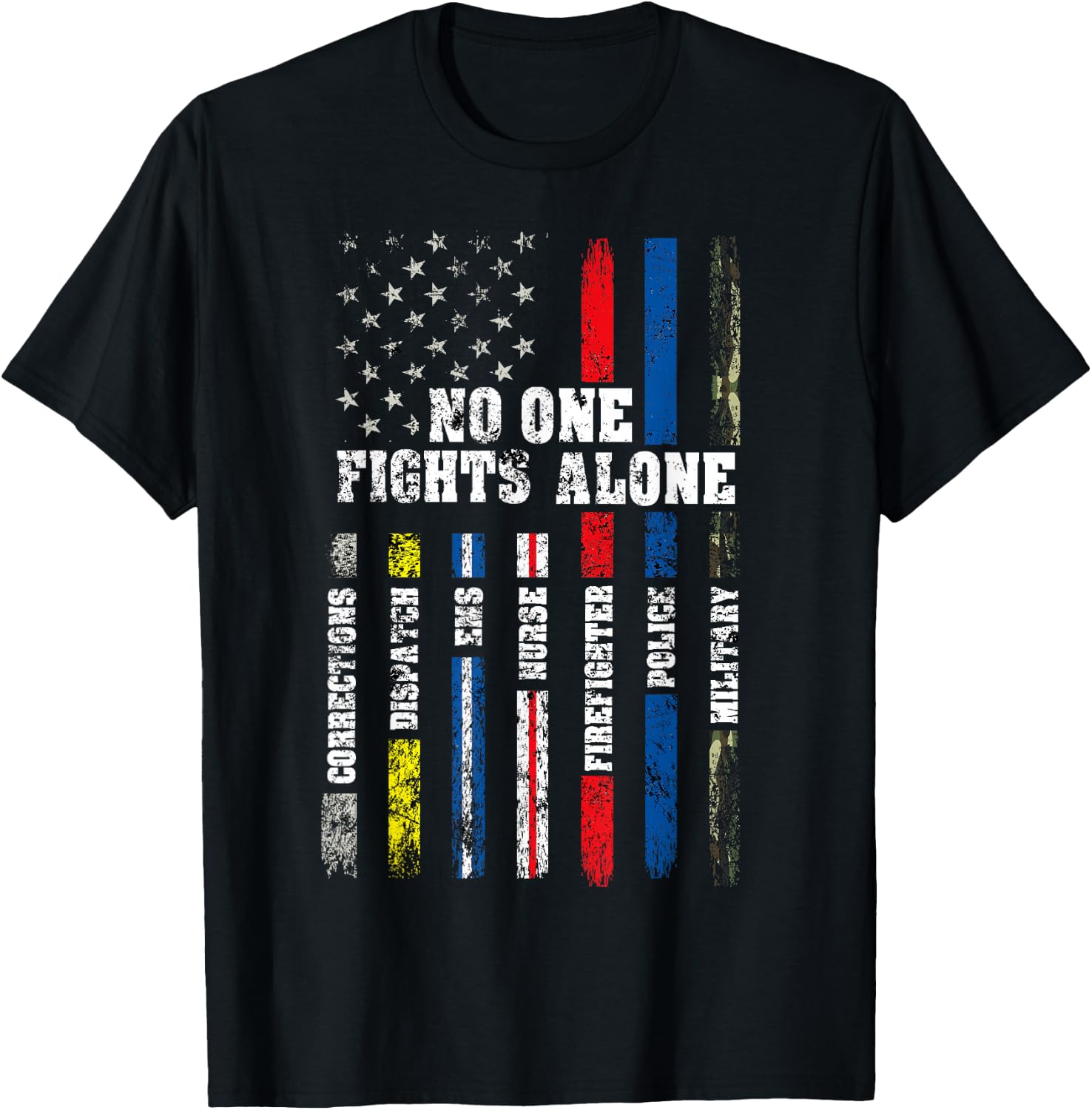 American Flag Thin Line Police Fire Military Nurse Responder Small T-Shirt - T-Shirt | Black