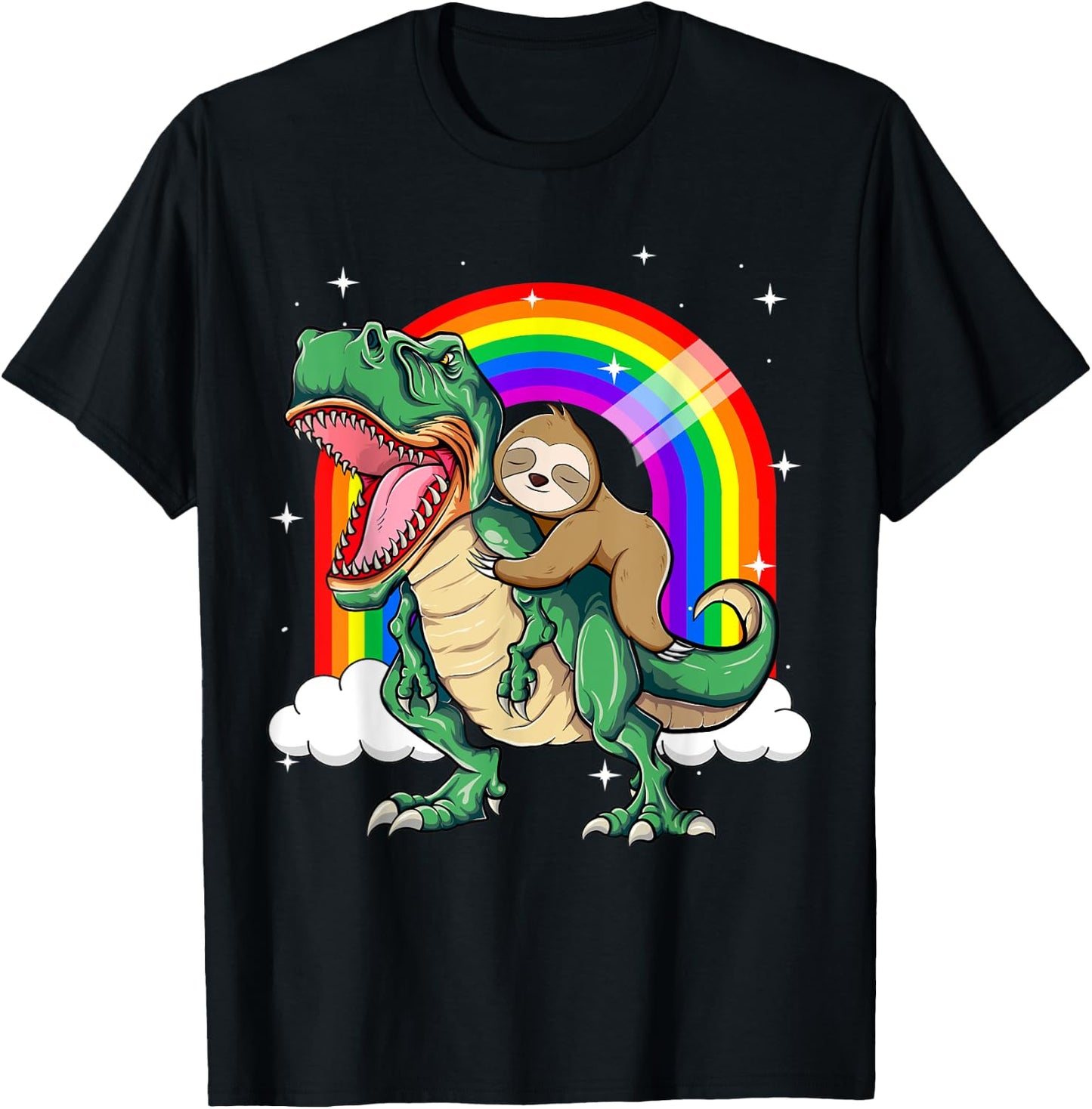 Funny Sloth Riding a T-Rex Dinosaur T-Shirt - T-Shirt | Black