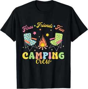 Camping Crew Family Friends Girls Kids Summer Vibes Camper T-Shirt - T-Shirt | Black